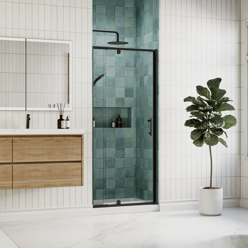 28-32 in. W x 72 in. H Framed Pivot Shower Door with 1/4 in. (6mm) Tempered Clear Glass, Matte Black