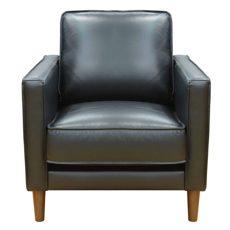 Armonni 32" W Top Grain Leather Armchair, Black Genuine Leather