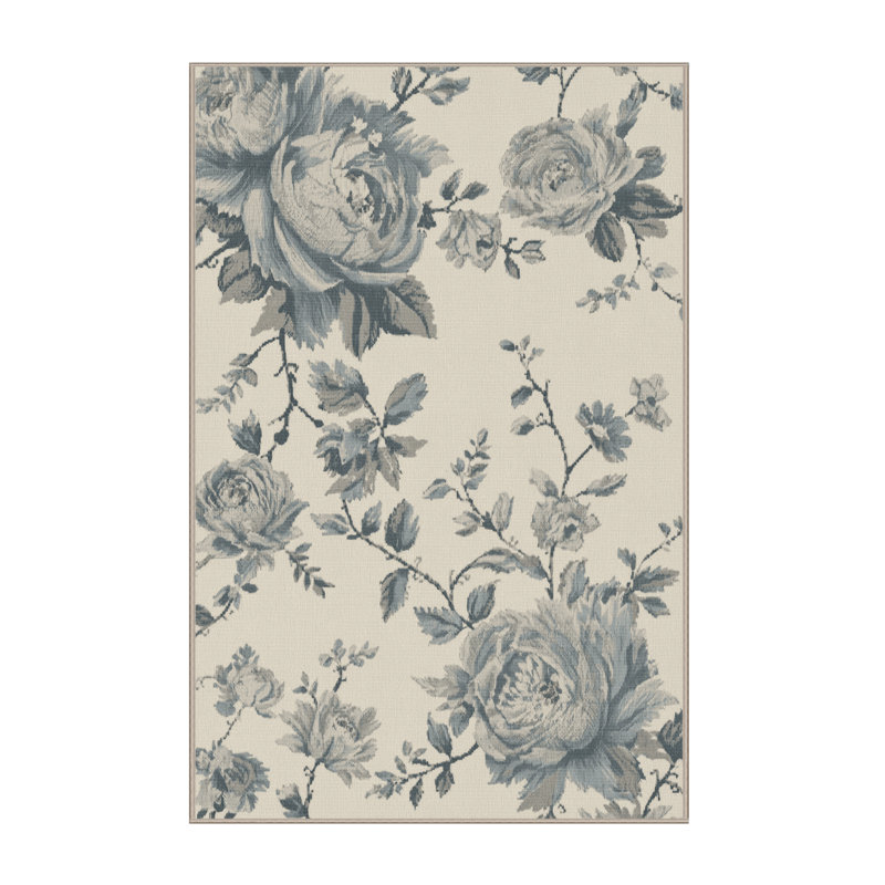 Machine Washable Osiyo Traditional Floral Rug in Beige – Beige Binding, 7x9
