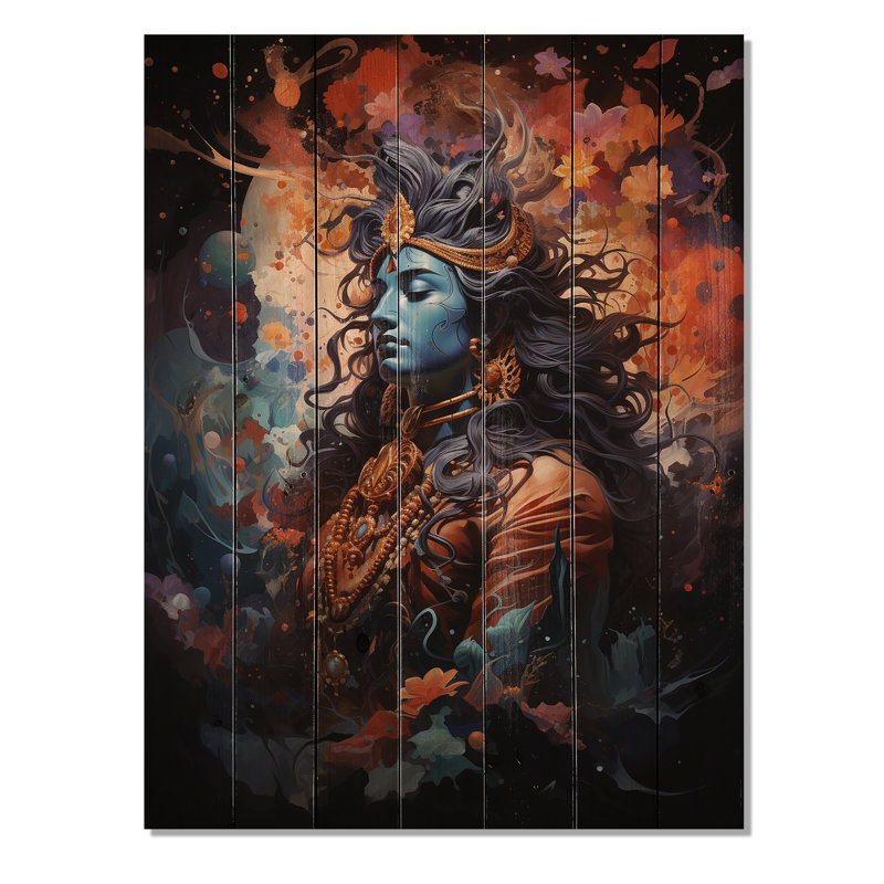 Shivas cosmique - reproduction de l'hindouisme sur bois de pin naturel, H 32 po x l 24 po x P 0,78 po