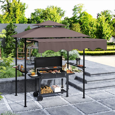 Pavillon de jardin en métal brun avec espace extérieur et tablettes de 8 x 7,6 pi, conception réglable, structure en métal