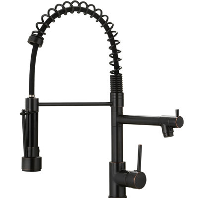 Robinet de cuisine avec douchette rétractable, finition bronze huilé, levier à poignée simple, rotation de 360 degrés, robinet en céramique, robinet de style moderne, poignée, robinet de style contemporain