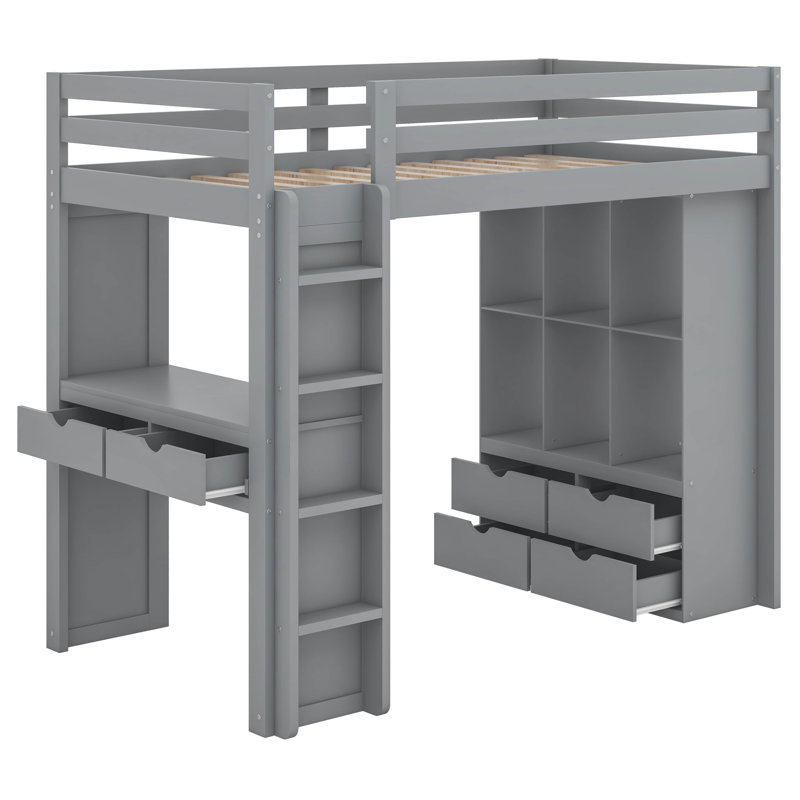 Lit mezzanine simple avec tiroirs Jaquaylin, Gris
