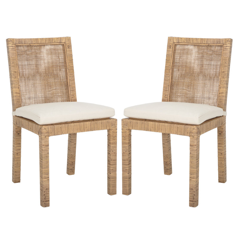Elaina Woven Side Chair, White, Honey Brown Wash