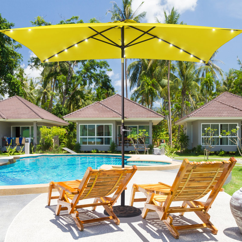 Forontenac 10 x 6.5' Lighted Rectangular Market Umbrella, Yellow