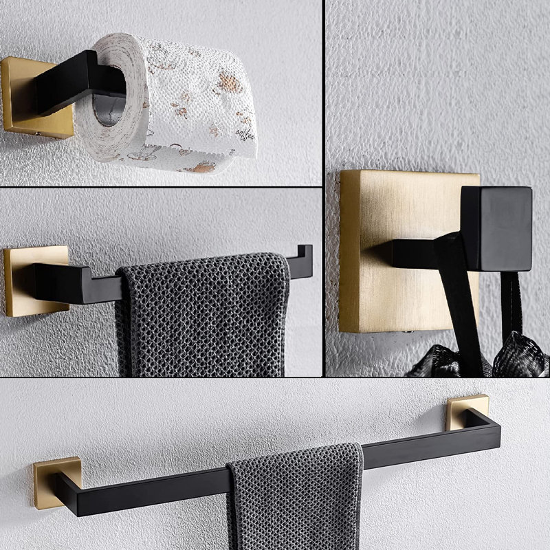 Ensemble de quincaillerie de salle de bain 4 pièces, Or brossé / noir mat