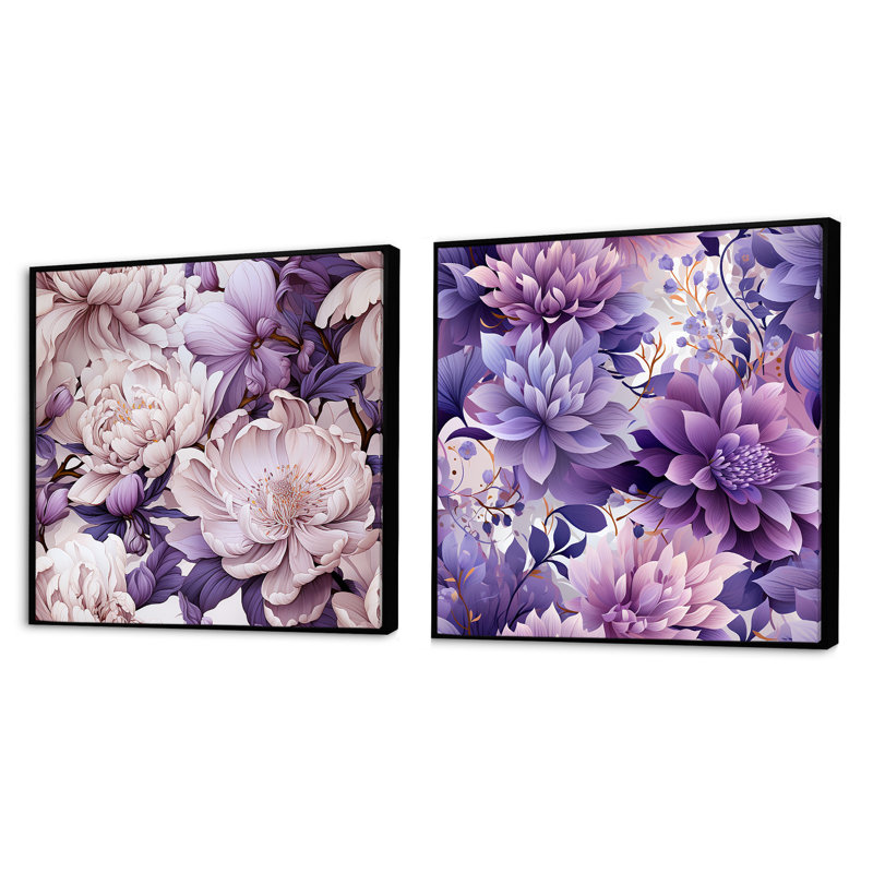 Twedt - Ensemble de 2 collages carrés floraux, Cadre flottant noir, H 30 po x l 61 po