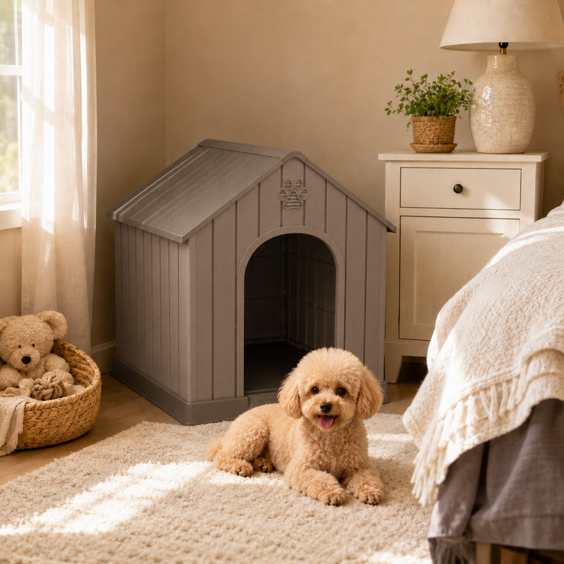 Niche pour chien en résine résistante aux intempéries, 25.83" H x 24.57" W x 26.26" D, Light Brown
