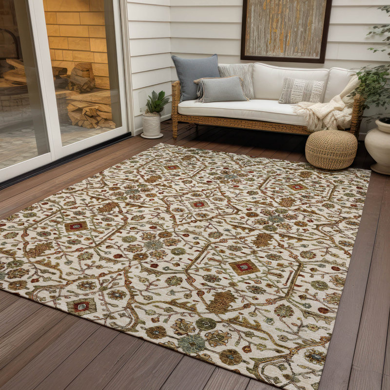 Ivory and Multicolor Synthetic Flat Woven Washable Rug, 5' x 7'