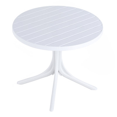 Summer - Modern White Round Plastic Table – 36 Inch Indoor/Outdoor Dining Table & Coffee Table, Lightweight Polypropylene All-Weather Patio Table For Garden, Courtyard, Kitchen, Camping (White)