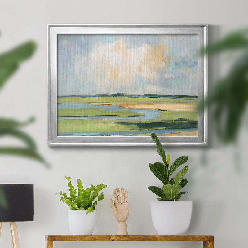 Pastel Horizon II - peinture encadrée, H 30,5 po x l 42,5 po, Toile encadrée, Argent argent