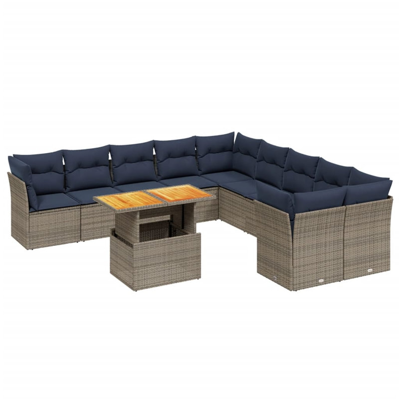  Ensemble de canapé de patio 11 pièces avec coussins en rotin de polyester gris