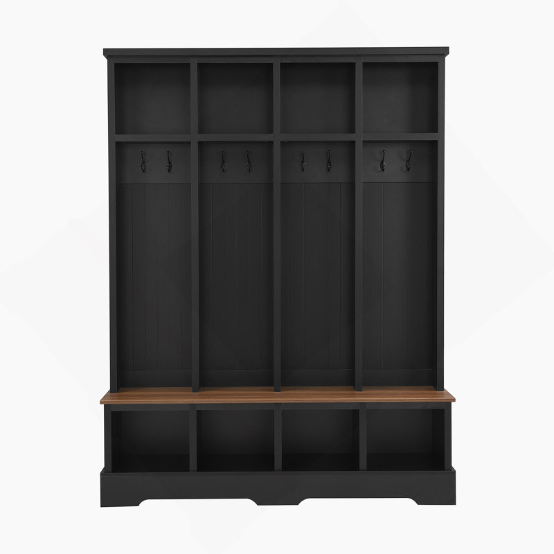 Practical Hall Tree With Hooks, Bench And Compartments, Ideal For Entryway Organization And Home Decor Enhancement, Black