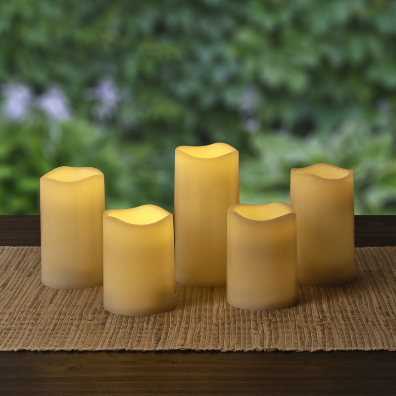 Set of 5 Waterproof LED Pillars, 3X4,4,5,5,6 Inch, White