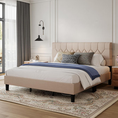 Structure de lit très grand beige avec tête de lit réglable à 3 hauteurs