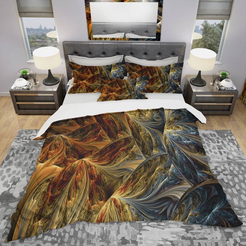 Molten Gold Abstract - Ensemble de housse de couette à motif abstrait - Microfibre de polyester