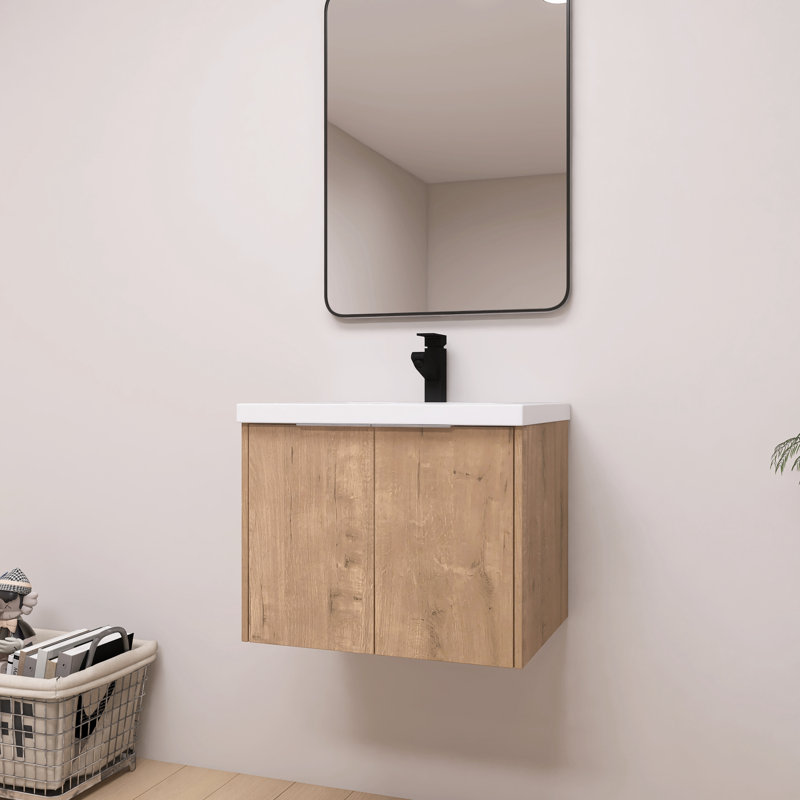 Meuble-lavabo simple 24 po avec 2 portes et lavabo en résine Acorn, H 19,52 po x l 24 po x P 18,32 po, Beige