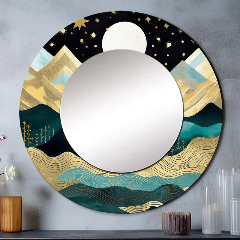 Mountain Nature's Roar I - Abstract Landscape Round Mirror 36 Inch, 36" x 36"
