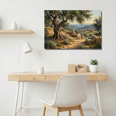 «Gnarled Olive Tree and Stone Troughs In Rolling Hills», art mural sur toile