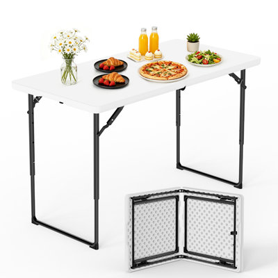 Table pliante à hauteur réglable de 4 pi, table pliante robuste en plastique avec poignée 300 lb