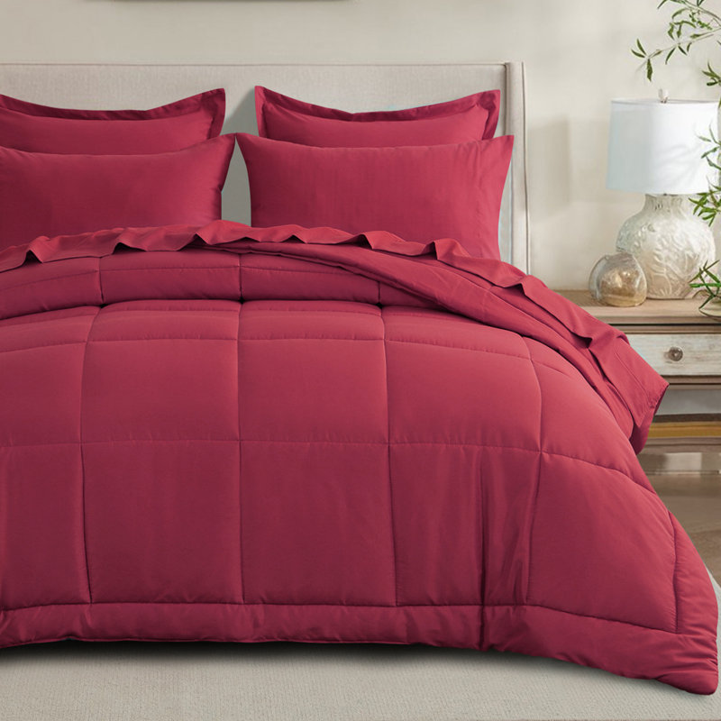 Ensemble d'édredon en microfibre 5/7-pièces , Édredon de grande taille et 6 pièces supplément, Rouge