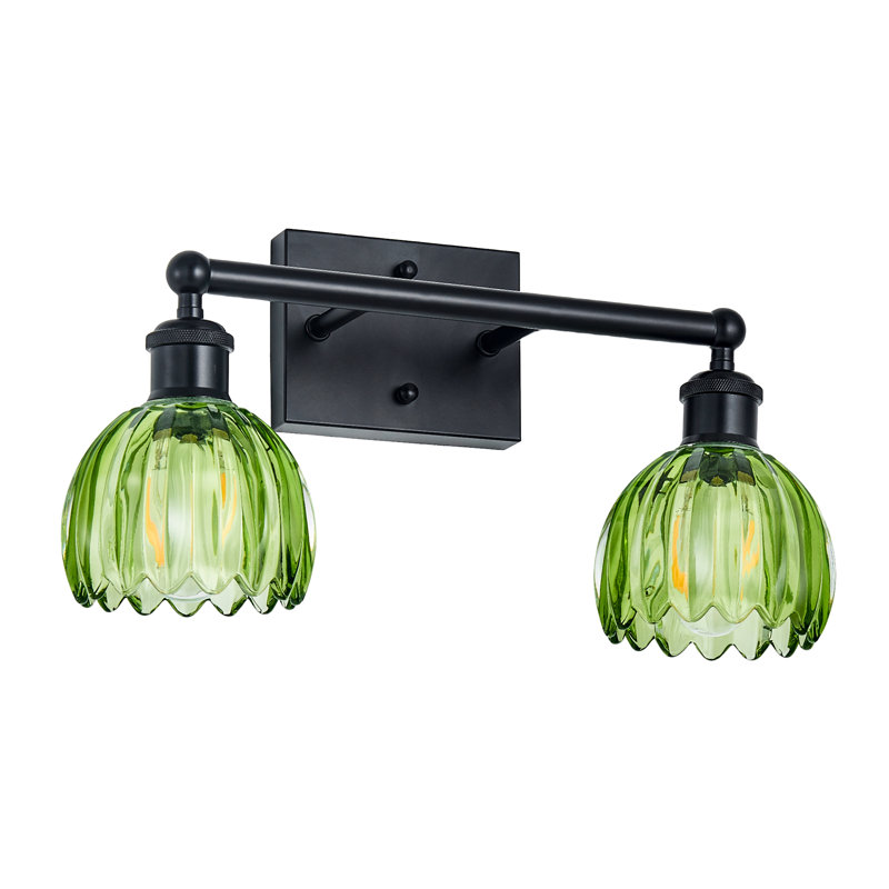 2-Light Black Vanity Light Wall Light Over Mirror With Green Tulip Glass Shade, Green, Matte Black, 2 Lights