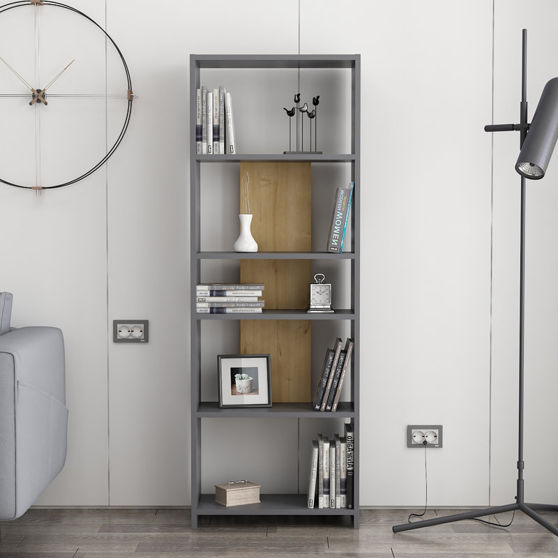 Chinery 160cm H x 57cm W Standard Bookcase, Anthracite/Oak