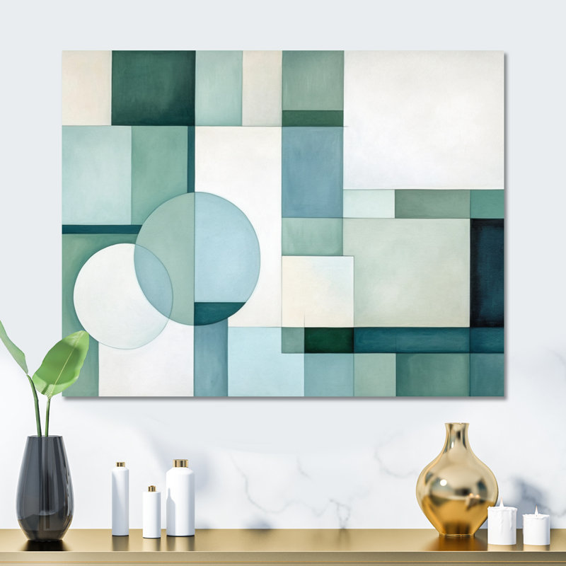 «Green Blue Abstract Geometric Fusion I», reproduction non encadrée sur métal, H 24 po x l 32 po x P 1 po