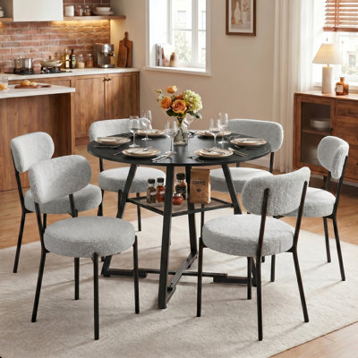 Industrial 42" Round Dining Table With Upholstered Dining Chairs,  Kitchen Table Set