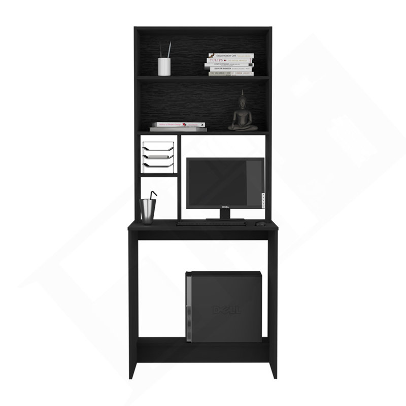 Bureau d'ordinateur Monroe, quatre tablettes, finition noire