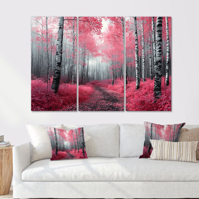 Bouleaux roses, chemin forestier, Panorama I - ensemble de décorations murales forêt