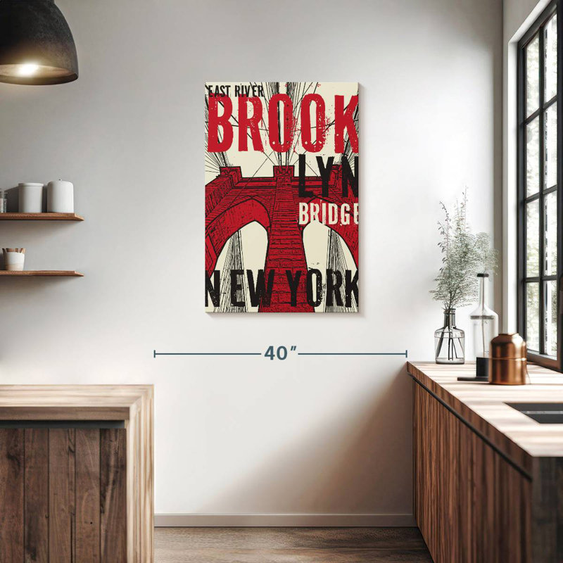 Aime Red Grunge Brooklyn Bridge, 36" H x 24" W