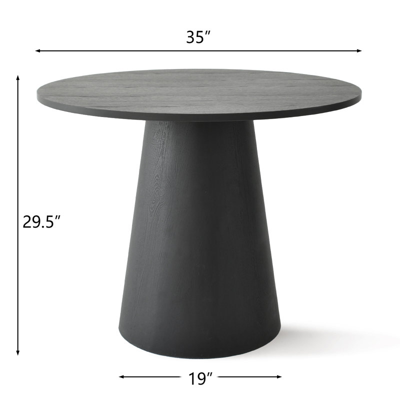 Agne 35" Round Pedestal Dining Table, Black