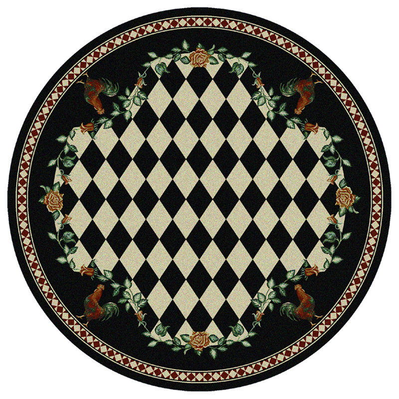 Tapis noir à motif géométrique Chinn, Rond 7 pi 7 po