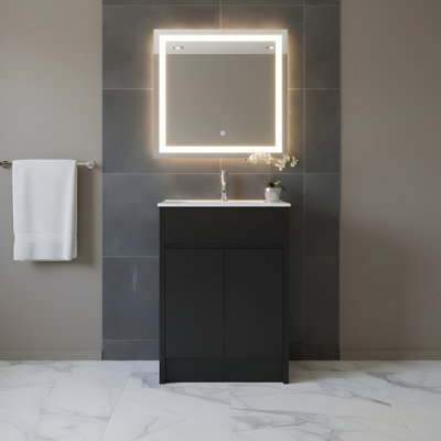 Eddleman 24 po L x 18 po P 2 portes Meuble-lavabo autoportant avec évier simple et Comptoir en Céramique blanc