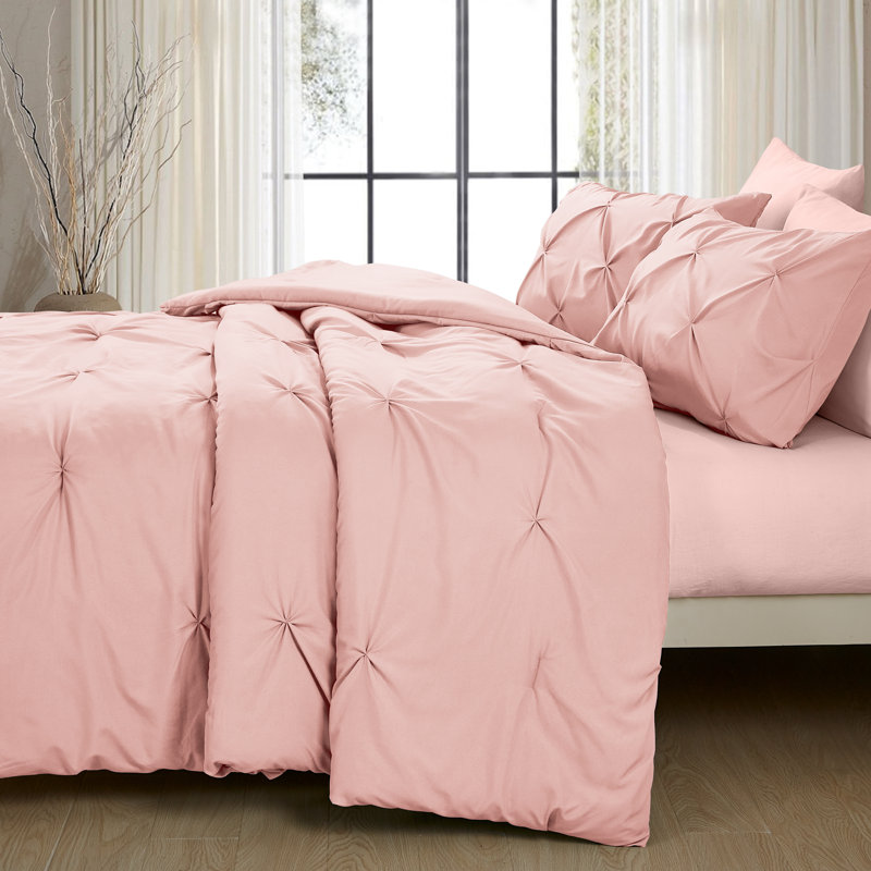 Ensemble d'édredon à volants Pintuck, Édredon pour très grand lit + 2 très grandes ta, Rose