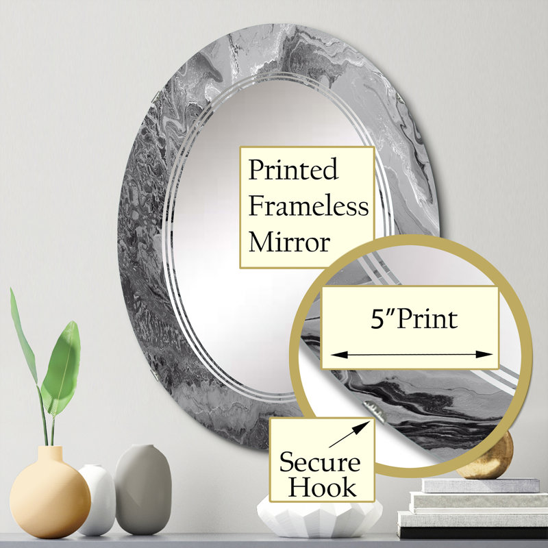 Miroir mural abstrait, art décoratif liquide gris ondulé, 30 po x 20 po