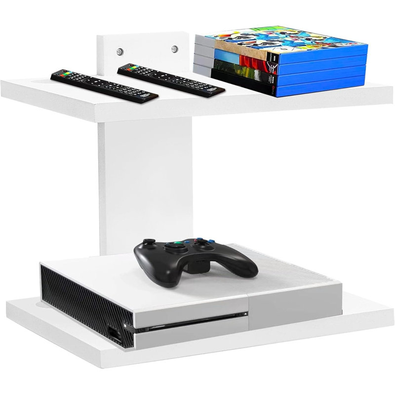 Floating Wall Mount Entertainment Shelf For Projector, Game Console, Cable Box, DVD Player | 2-Tier Space-Saving Design With High Weight Capacity | Modern Home And Office Organization