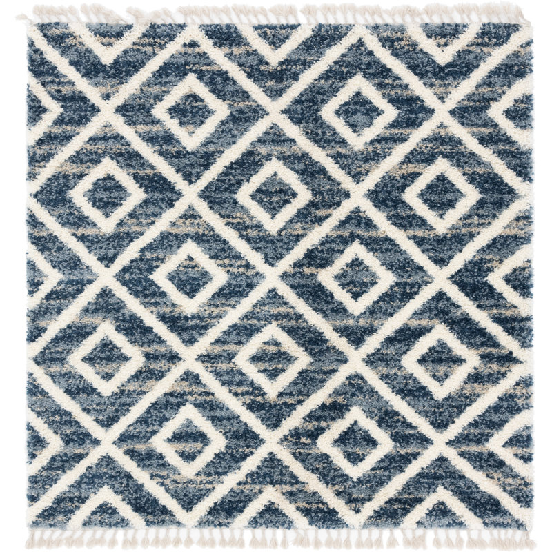 Tapis bleu à motif géométrique Mitzy, Carré 8 pi