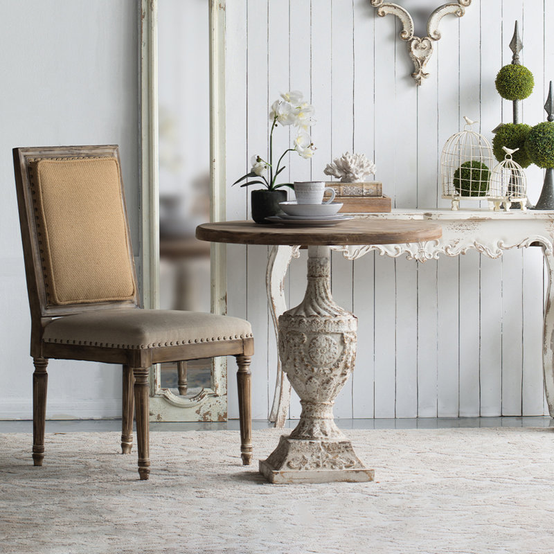 30" Ramani Antique Round Wood Table, Distressed Design, Rustic Style