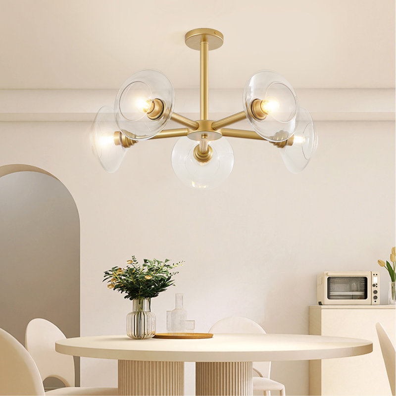 Lustre spoutnik moderne 26 lumières or 26 "avec abat-jour en verre transparent, H 31,5 po x l 31,5 po x P 26,4 po