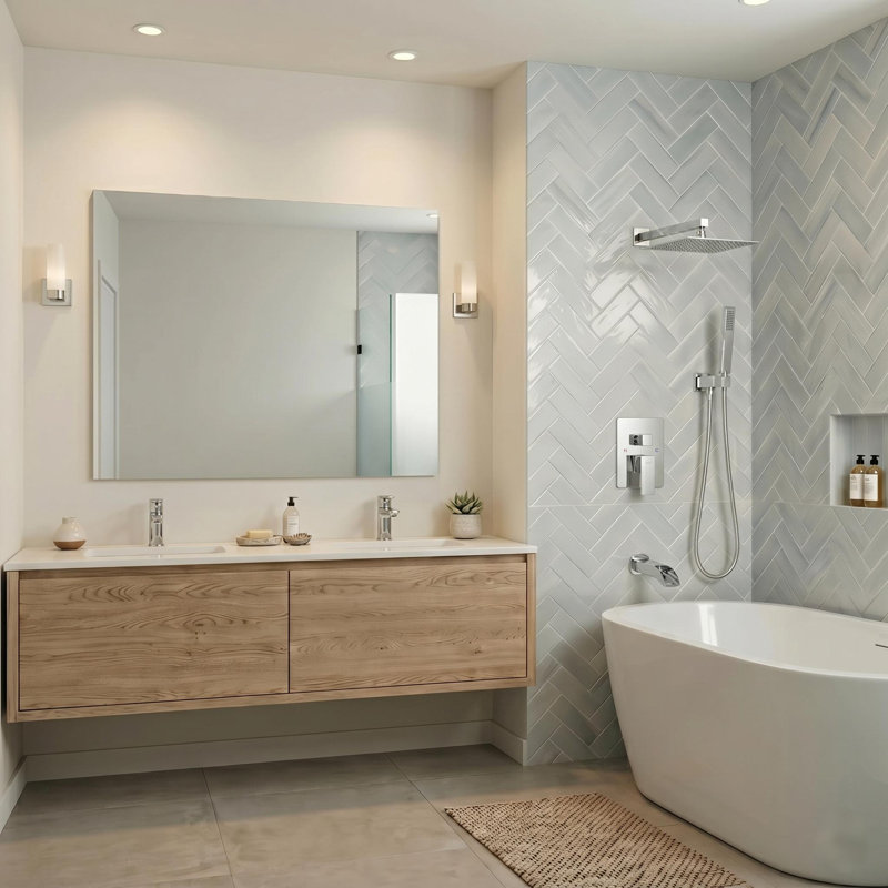 Kubik 12 in. Square Shower System with Tub Spout (Valve Included), Polished Chrome