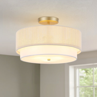 15" 3-Light Rope Drum Semi-Flush Mount Ceiling Light