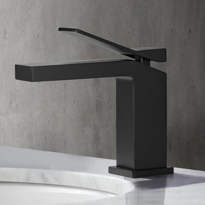 6.1" Solid Brass Single Hole Single Handle Bathroom Sink Faucet With Drain Assembly, Matte Black, Drain Assembly Not Included