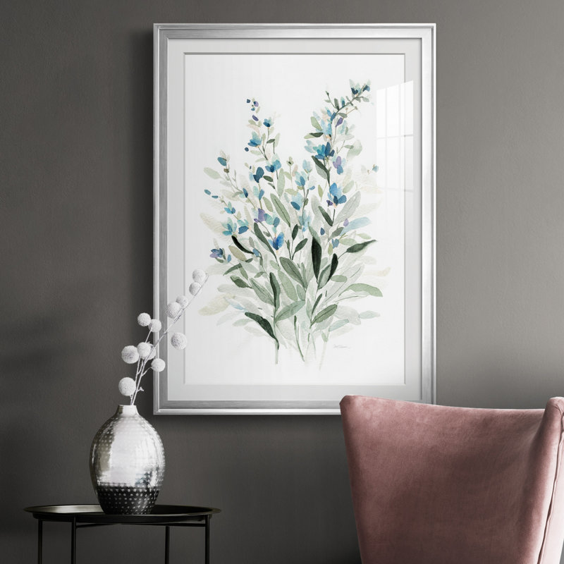 Delicate Blue Botanical I - peinture encadrée, H 30,5 po x l 42,5 po x P 1,5 po, Argent