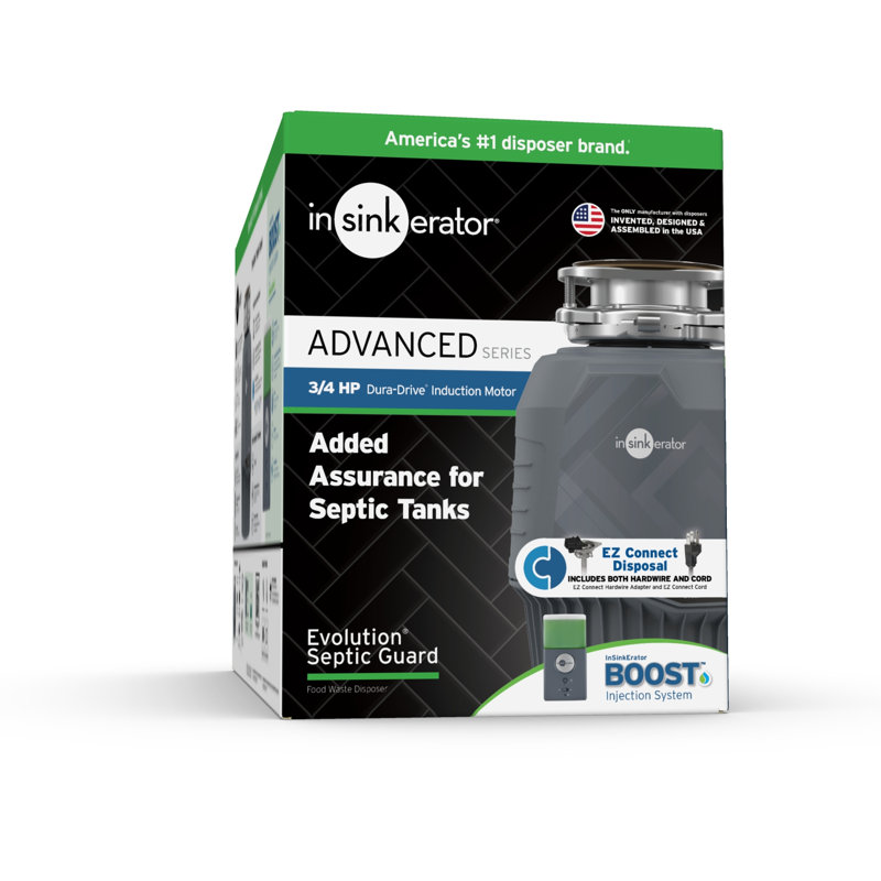 InSinkErator Evolution Septic Guard with power cord, 3/4 HP Garbage Disposal, Advanced Series EZ Connect Continuous Feed Food Waste Disposer and INSINKERATOR BOOST System with Septic Guard