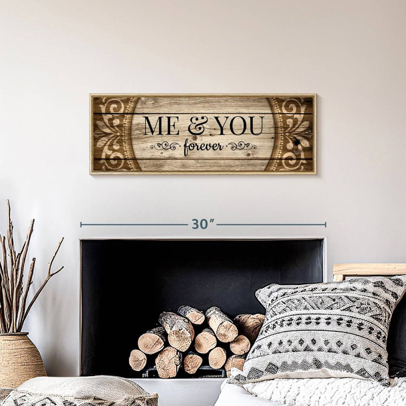 Plaque murale typographique «Me And You Forever Love», Cadre flottant en bois naturel, 28 po x 10 po