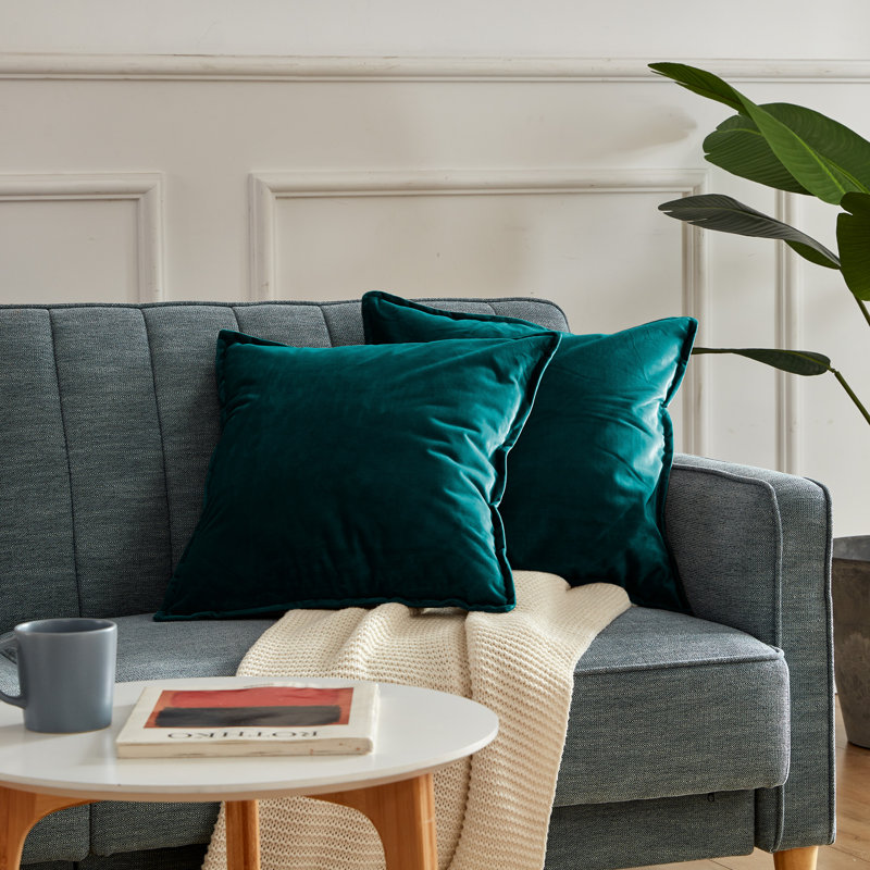 Housse de coussin carré en velours, Vert foncé
