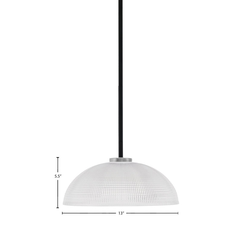 Luminaire suspendu à 1 lumière Amarmula, finition noir mat et graphite, verre strié transparent de 13 po