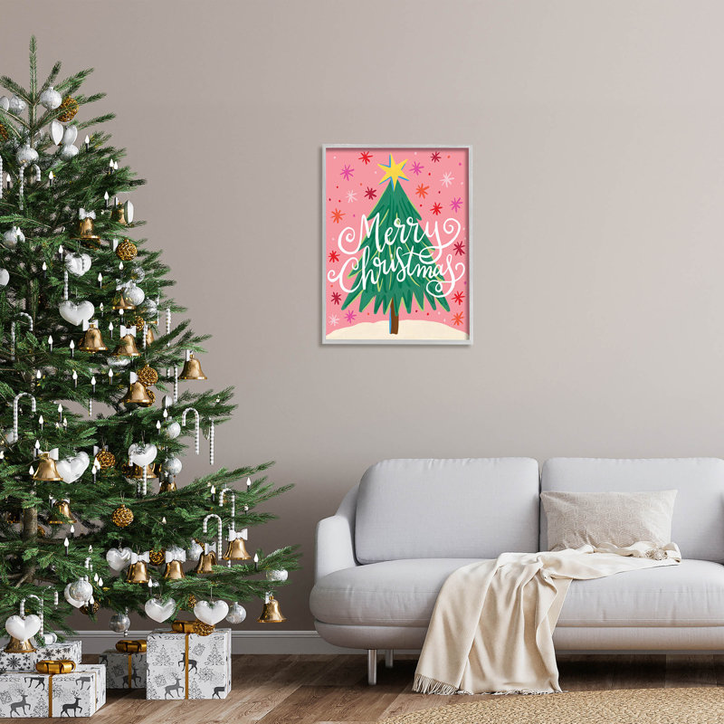 Joyeux Noël rose étoilé à-165, H 30 po x l 24 po x P 1,5 po, Estampe numérique Farmhouse